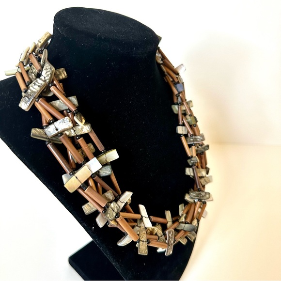 HANDMADE Mixed Material with Beads STATEMENT NECKLACE - Picture 3 of 6